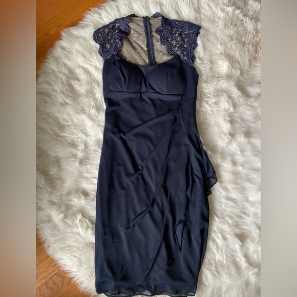 Le Chateau Navy Evening Dress with Lace/Nude Mesh Back - Picture 1 of 6